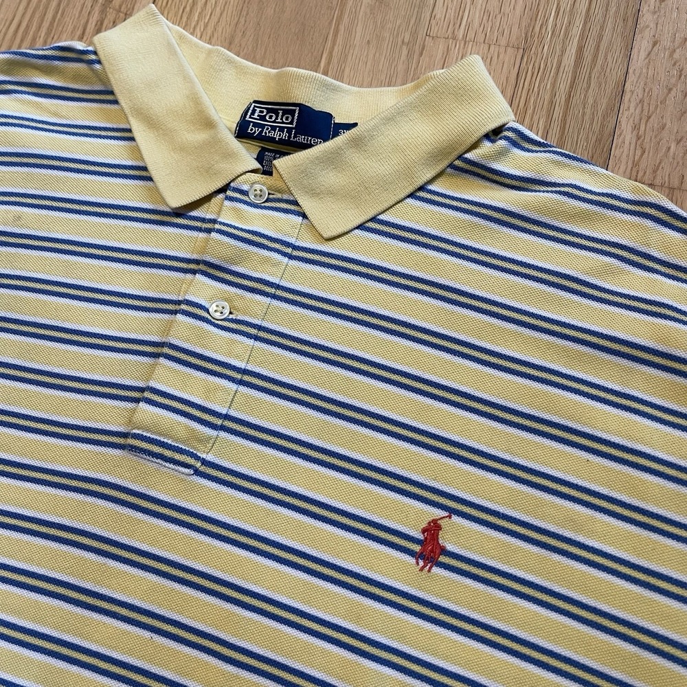 Polo Ralph Lauren 3XB (Big, Tall) Polo Shirt White, Yellow Stripe Soft Cotton